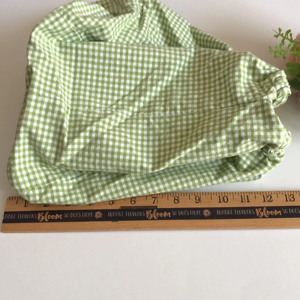 Pottery Barn Kids Green and White Gingham medium drawstring Basket Liner